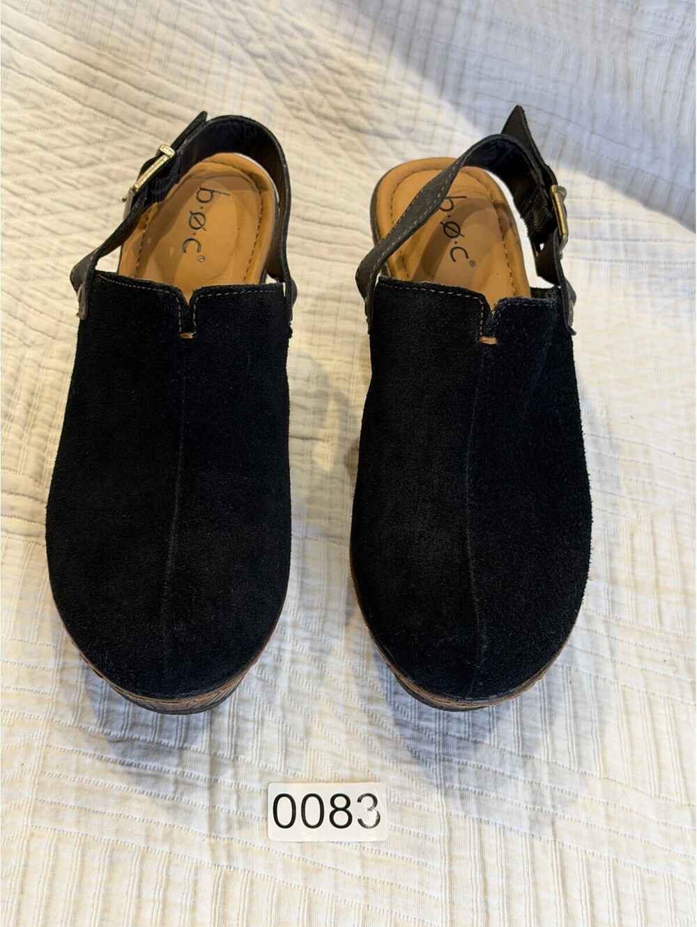 b.o.c. Black Suede Wedge Slingback Sandals Size 6M